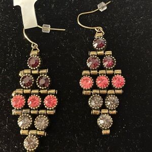 CACHE Antiqued Goldtone Rhinestone Dangle Earrings